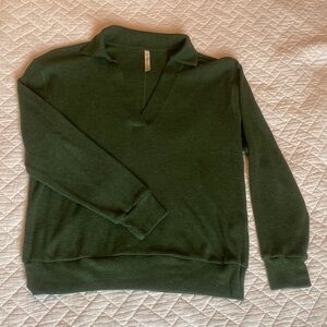 Aritzia: The Group Babaton - Green, waffle knit, collared, v-neck, long sleeve